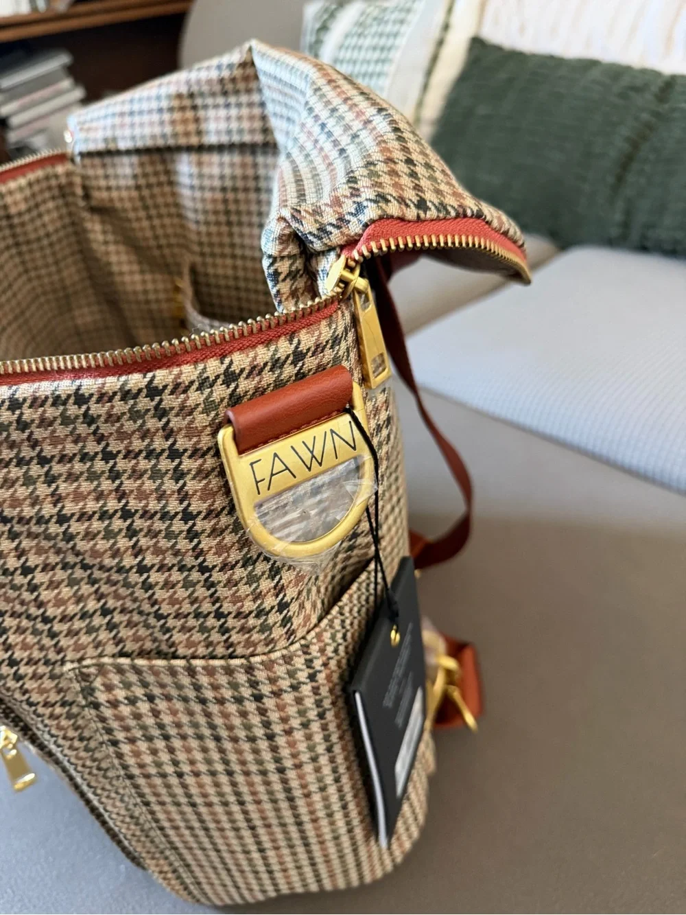 Fawn Design Vegan Leather Diaper Bag Backpack Plaid Limited Edition